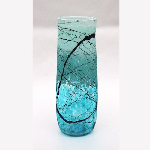 Click to view detail for DB-972 Vase - Aqua Lightning Flat Oval $275